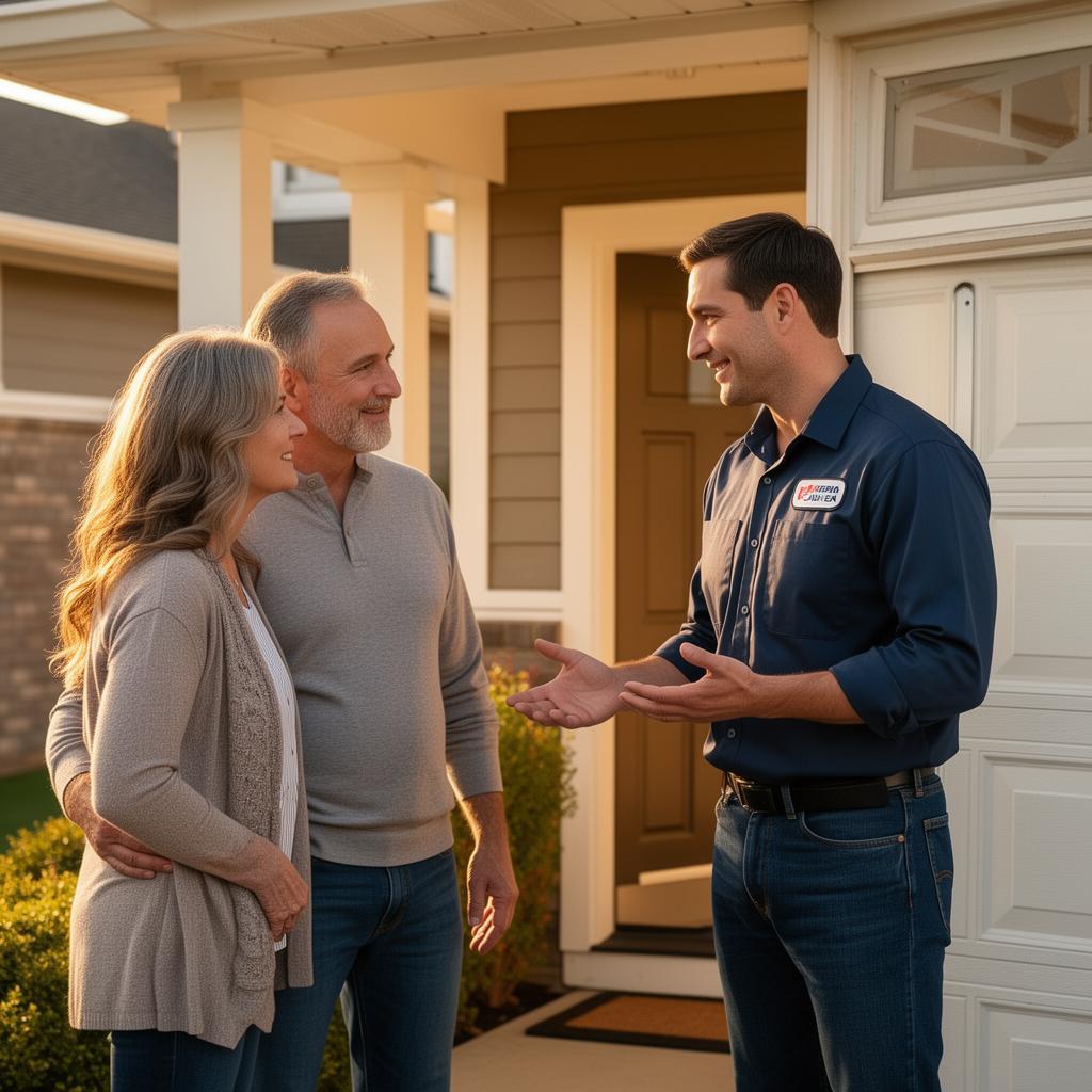 Saluda Garage Doors team consulting with homeowners about garage door options